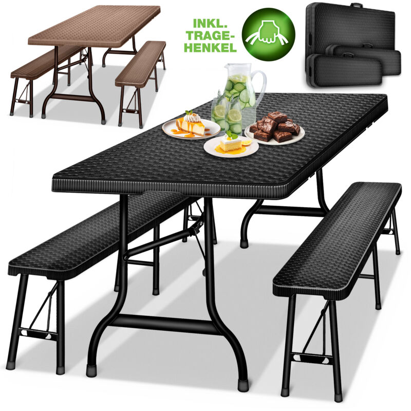 tillvex® Bierzeltgarnitur Set braun Rattan klappbar Festzeltgarnitur Bierbankgarnitur