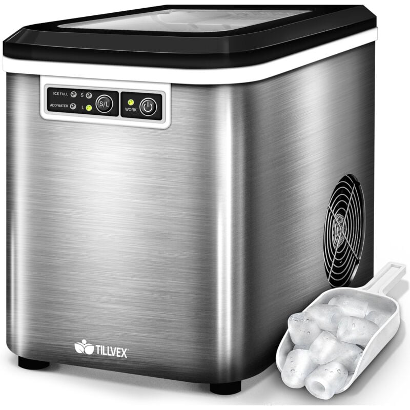 Tillvex - Eiswürfelmaschine Silber Eiswürfelbereiter Edelstahl Eismaschine Icemaker 2,2L