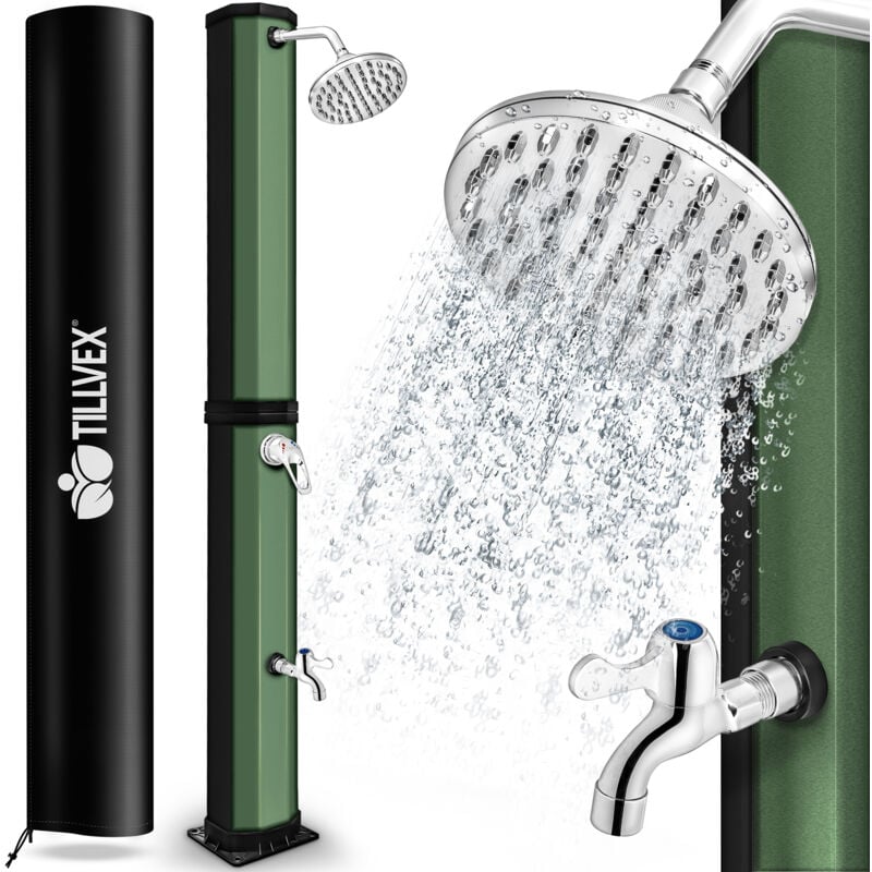 Solardusche 35 Liter Schwarz/Grün inklusive Schutzhaube Gartendusche Pooldusche Camping Pool Solar Außen Dusche Regendusche - Tillvex