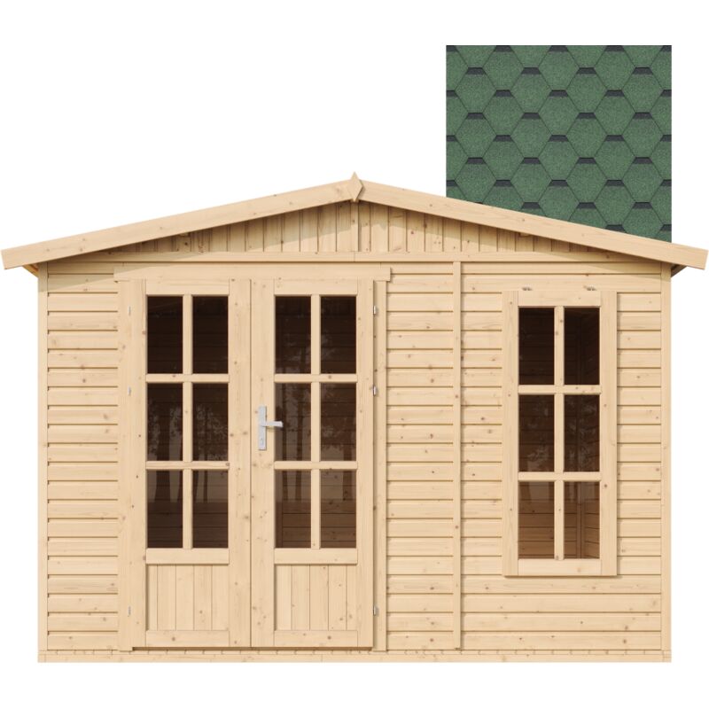 Gartenhaus Holz 6 m2 - H232 x 332 x 222 cm - Große multifunktionale Gartenhütte - Gerätehaus Holz Garten-Studio – Holzhaus Office im Garten - Grün
