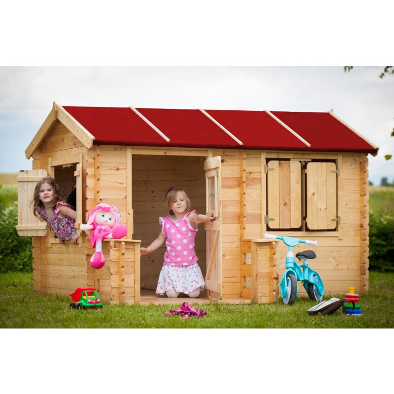 Timbela - Kinderspielhaus aus Holz - Spielhaus im Freien für Kinder - B146xL241xH151 cm/2,63m2 Gartenspielhaus - Garten-Sommerhaus für Kinder M503