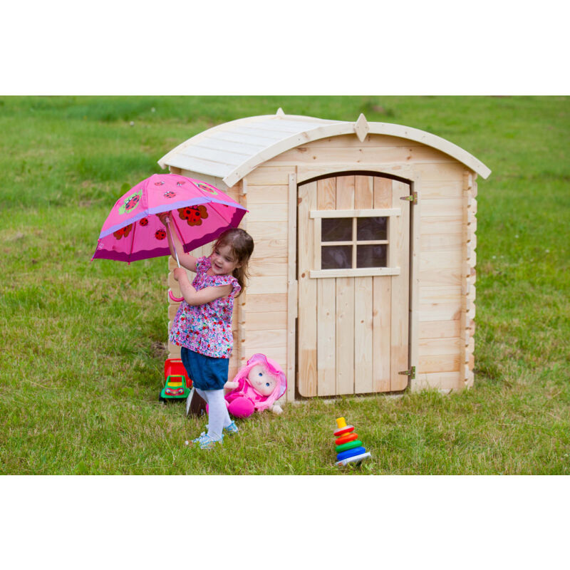 Timbela Kinderspielhaus aus Holz OHNE BÖDEN - Spielhaus im Freien für Kinder - B112xL146xH145 cm/1,1m2 Gartenspielhaus - Garten-Sommerhaus für Kinder