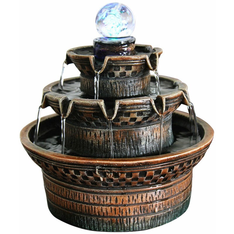 Tischbrunnen Zimmerbrunnen Zierbrunnen mit 360° Drehkugel LED Beleuchtung Wasserspiel Dekobrunnen 220V