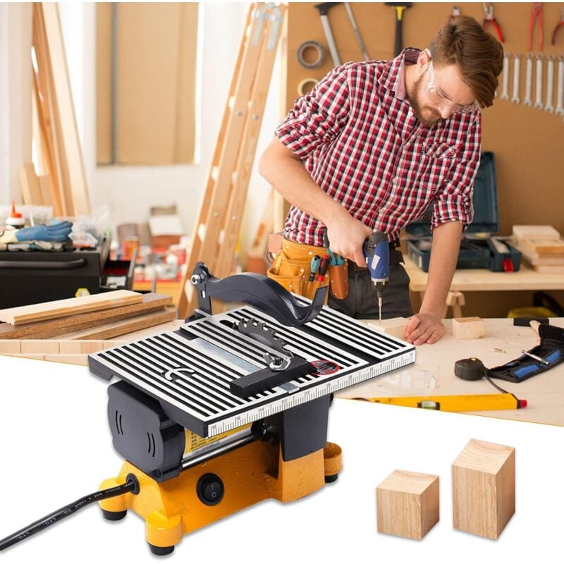 Tischkreissäge, 4500 U/min, Schnitthöhe: 15 mm, tragbare Präzisions-Tischkreissäge mit Ständer, 60 W, 220 V, zum Schneiden von Holz und für