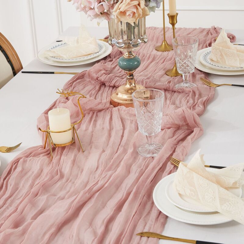 Jalleria - Tischläufer aus Gaze-Seide in Altrosa, 90 x 300 cm, für Küche, Heimdekoration, Urlaub, Hochzeit, Party, Geburtstag
