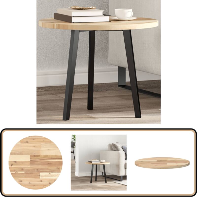 Tischplatte Rund Ø50x2 cm Massivholz Akazie - Holztischplatte - Akasienholz - Tischplatte Rund - Wohnzimmer Dekoration - Esstisch Platte