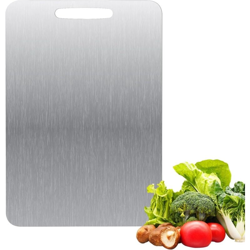 Tigrezy - Titan-Schneidebrett – beidseitig Edelstahl – BPA-frei – für Küche, Fleisch, Brot, Gemüse, Obst (34 x 23 cm)