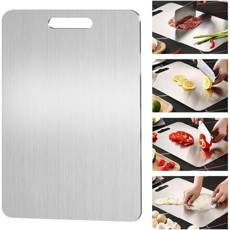 Gabrielle - Titan-Schneidebrett, Yamato Titanium, Edelstahl-Schneidebrett für die Küche, für Fleisch, Käse, Brot, Gemüse, Obst (34 x 23 cm)