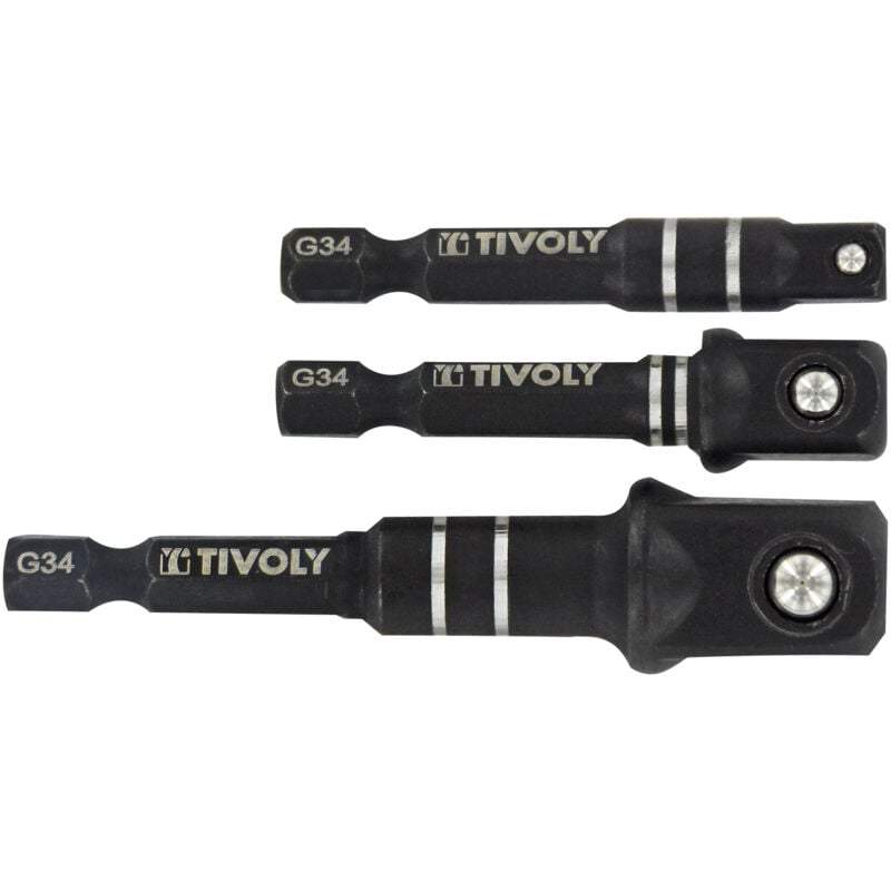 Satz mit 3 hexa 6,35 mm IMPACT-Adaptern für 1/2 Zoll, 3/8 Zoll und 1/4 Zoll Innenvierkant-Steckschlüsseleinsätze - Tivoly