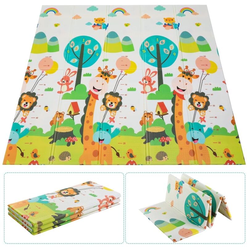 Krabbelmatte Baby, 180x160x1cm, Baby Spielmatte, Ungiftig Geruchlos XPE-Schaumboden, Spielmatte Baby Rutschfest Beidseitig Wasserdicht, Leicht zu