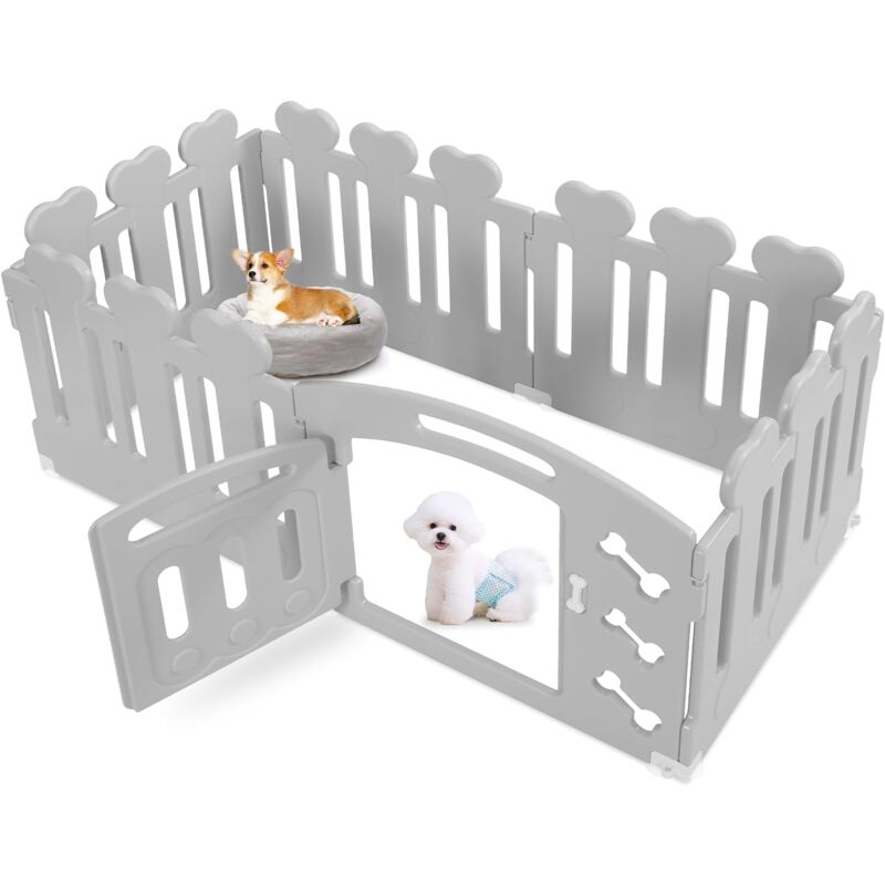 Welpenauslauf 60cm Hoch, Laufstall Hund 5+1 Platten, Plastik Welpenlaufstall, Faltbare Hundegitter, Wetterfest Hundezaun mit Tor, Inkl. Saugnäpfe &