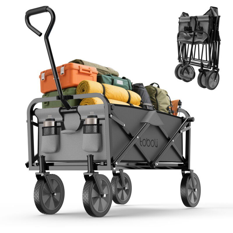 Bollerwagen faltbar offroad grau, Faltbollerwagen belastbar bis 100 kg, Klappbollerwagen für Strand, Garten, Einkäufe - Toboli