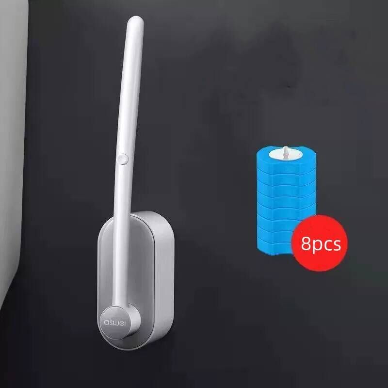 Toilettenbürsten- und Halter-Set mit 8 Ersatzköpfen mit Ocean Fresh-Duft, Wandmontage, Grau und Weiß