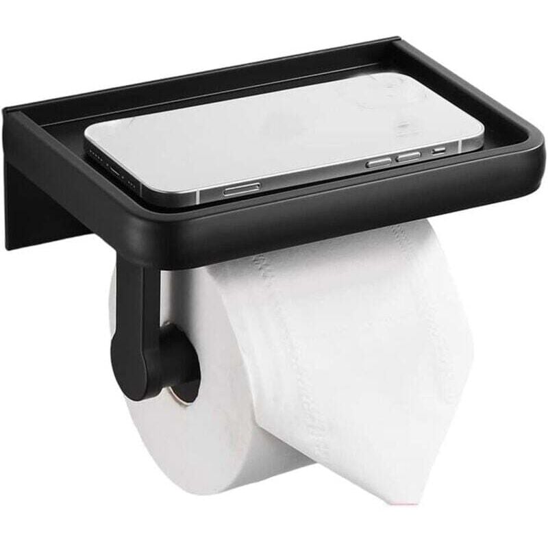 Toilettenpapierhalter, Toilettenpapierrollenregal ohne Bohren mit Handy-Aufbewahrungshaltern, Wandregale aus schwarzem Stoff für Badezimmer, Nassräume