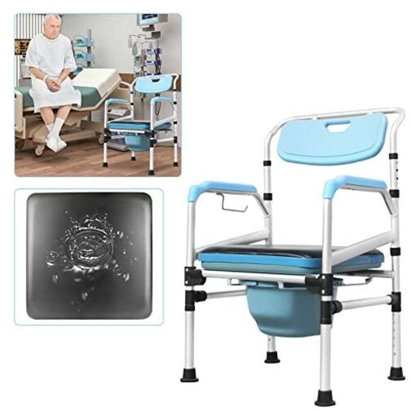 Toilettenstuhl Höhenverstellbar Antirutschenden WC-Stuhl, Duschstuhl Faltbar Nachtstuhl Dusch für Senioren Ältere und Behinderte, Klappbarer Stuhl