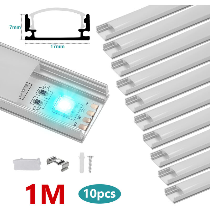 TolleTour 10x1m LED Alu Profil Aluminium Profil Schiene LED Leiste LED Kanal für LED Strip Profil Modelle U-form