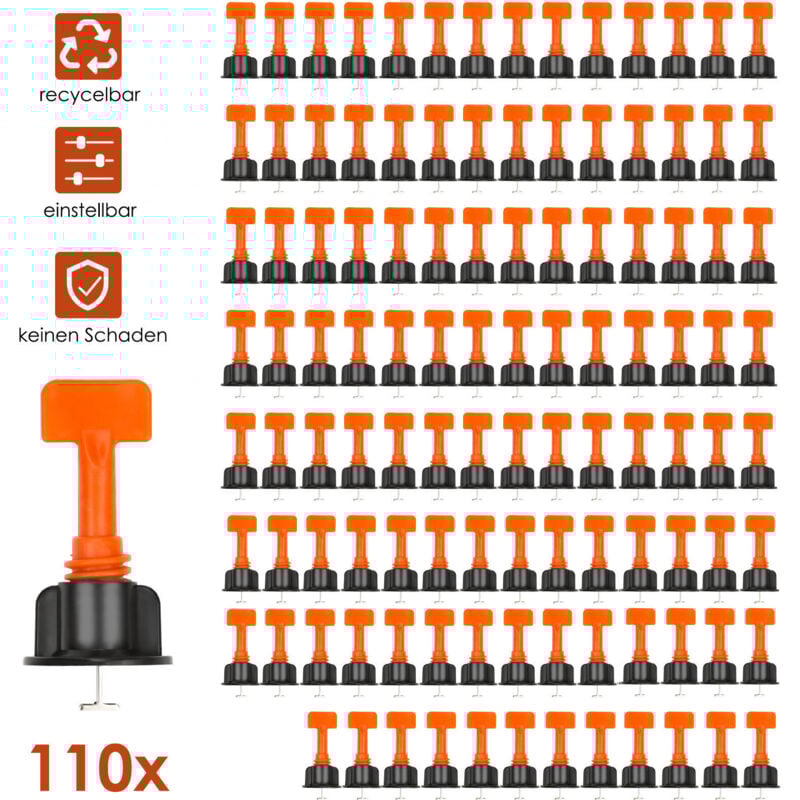 TolleTour 110x Fliesen Nivelliersystem Level Wiederverwendbar Fliesen Verlegehilfe Fliesenkeile Kunststoff Bodenbelag Fliesen Handwerkzeuge mit 8PCS
