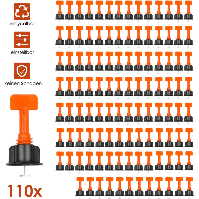 TolleTour 110x Fliesen Nivelliersystem Level Wiederverwendbar Fliesen Verlegehilfe Fliesenkeile Kunststoff Bodenbelag Fliesen Handwerkzeuge mit 8PCS