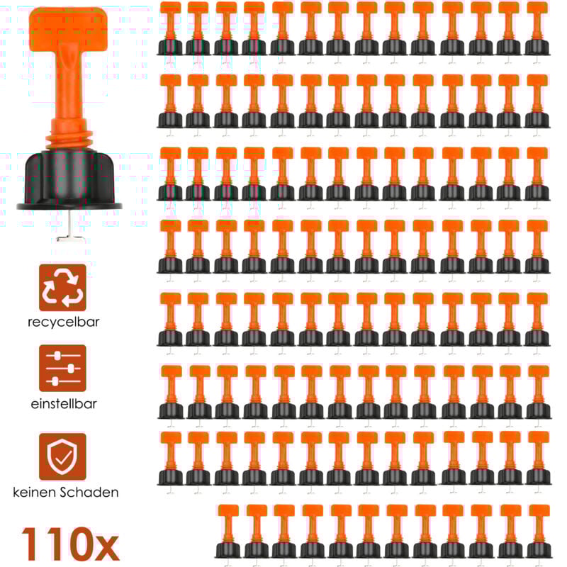 Tolletour - 110x Nivelliersystem Fliesen Level Wiederverwendbar Fliesen Verlegehilfe Fliesenkeile Kunststoff Bodenbelag Fliesen Handwerkzeuge mit