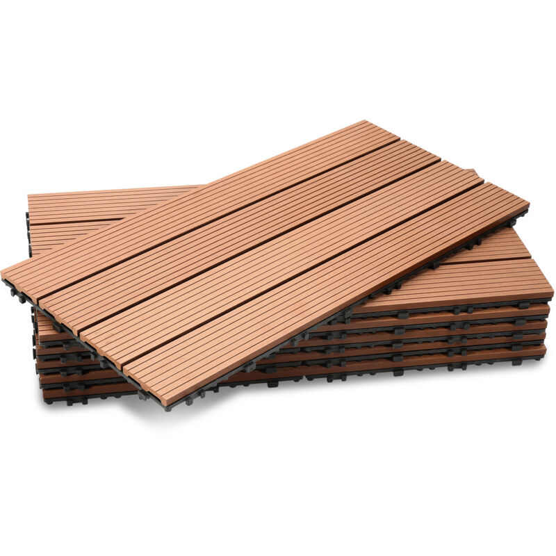 Tolletour - wpc Fliesen Terrassenfliesen 30 Stück = 5m² Terrassendielen Holz-Optik 60x30cm. Fliese Bodenfliese Klickfliese Braun