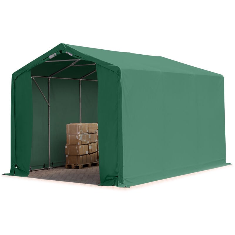 Zelthalle 3x6 m Lagerzelt PRIMEtex 2300 robuste pvc Plane dunkelgrün 3m Seitenhöhe mit Reißverschlusstor - Toolport