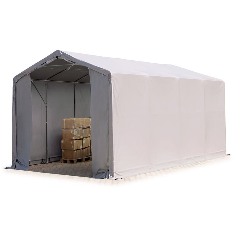 Zelthalle 4x8 m Lagerzelt PRIMEtex 2300 robuste pvc Plane grau 3m Seitenhöhe mit Reißverschlusstor - Toolport