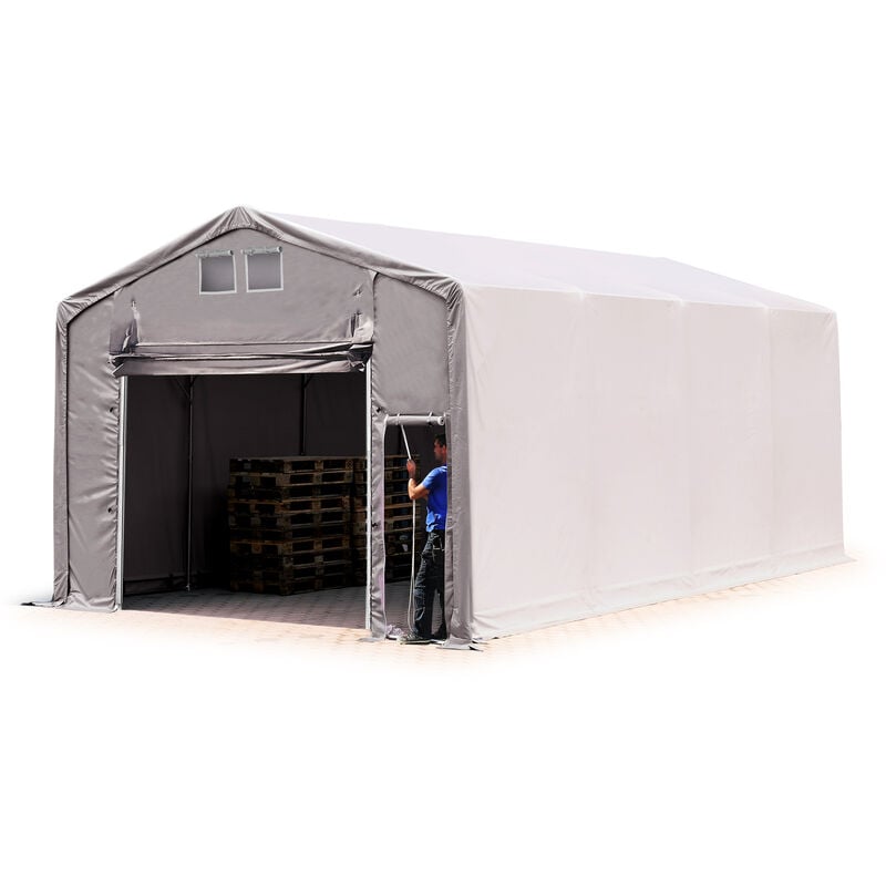 Zelthalle 5x8 m Lagerzelt PRIMEtex 2300 robuste pvc Plane grau 3m Seitenhöhe mit Hochziehtor - Toolport