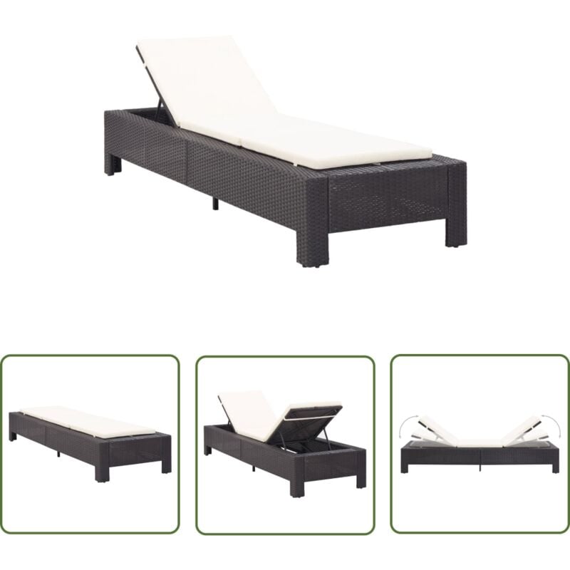 Nova - The Living Store Sonnenliege mit Auflage Schwarz Poly Rattan - Sonnenliege - Gartenliege - Poolliege - Relaxliege - Outdoor Möbel