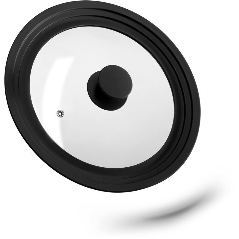 Relaxdays Topfdeckel universal, Glasdeckel mit abgestuftem Silikonrand, Töpfe & Pfannen 22-26 cm, HxD 5x27,5 cm, schwarz