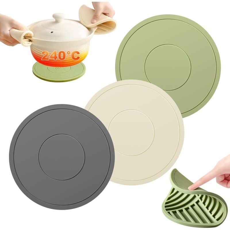 Lablanc - Topflappen aus Silikon, 3er-Set, 16 cm, vielseitig einsetzbar, rund, langlebig, rutschfest, für Töpfe, Teekannen und Schüsseln