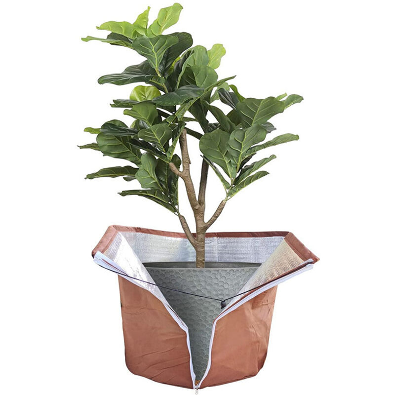 Topfschutz Pflanzen Winter 45 x 50 cm, Thermo Topfschutz für Pflanzen mit Reißverschluss und Kordelzug, Winterschutz für Kübelpflanzen, Pflanzen