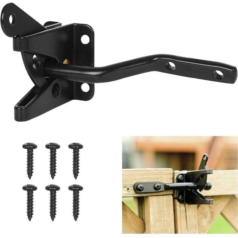 Torschloss mit automatischer Verriegelung, Metallriegelschloss, Schwerkraft-Stahlriegel, Gartenzaun, Schwarz, Befestigungsschrauben im Lieferumfang