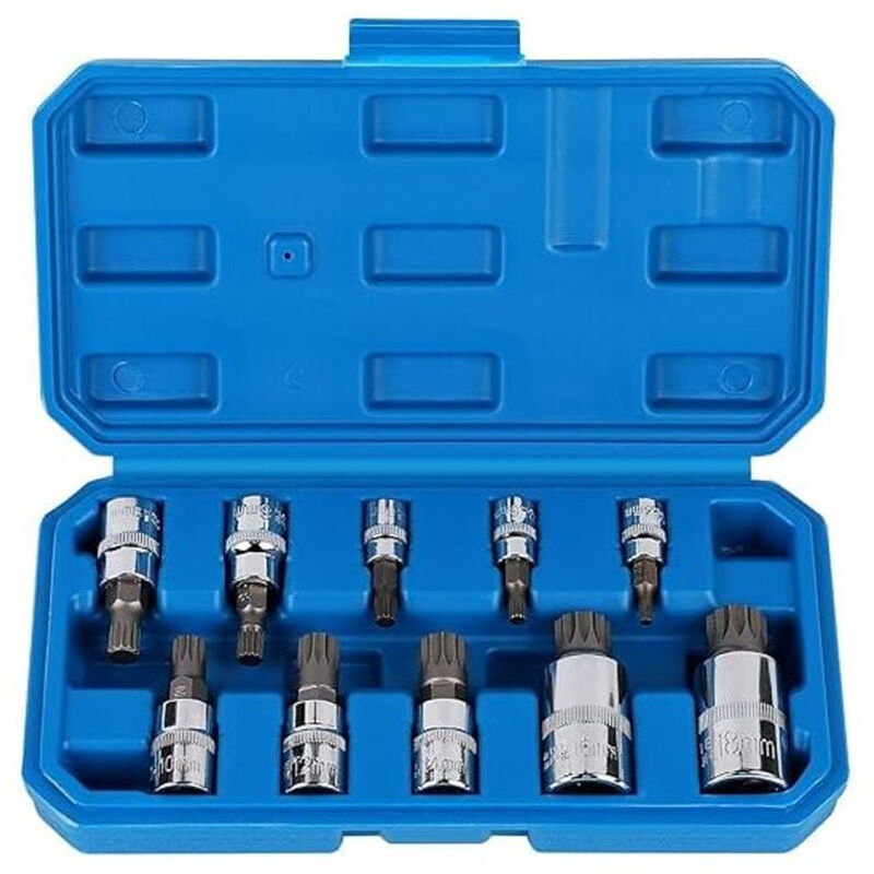 Torx-Stecknuss männlich 1/2'', 1/4'', 3/8'', 12 Torx-Flachbits M4 M5 M6 M8 M9 M10 M12 M14 M16 M18, Innensechskant-Stecknuss mit Box 10 Stück Nuss und