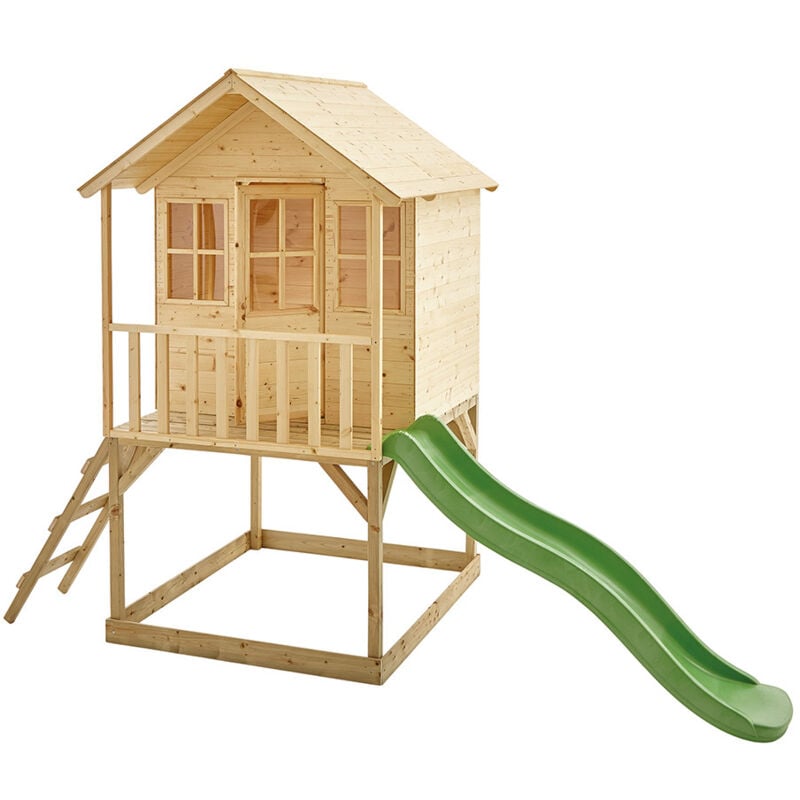 TP Toys Holz Stelzenhaus Wald Spielhaus mit Rutsche Natur 137x306x230 cm