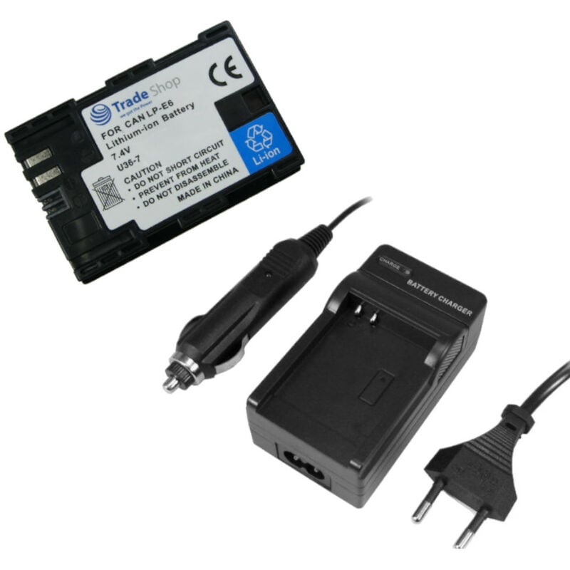 Trade-shop - 2in1 Set: Kamera Li-Ion Akku 2000mAh + Ladegerät mit kfz Adapter kompatibel mit Canon eos 80D, 90D, r, Ra, 5D Mark iii, 5D Mark iv