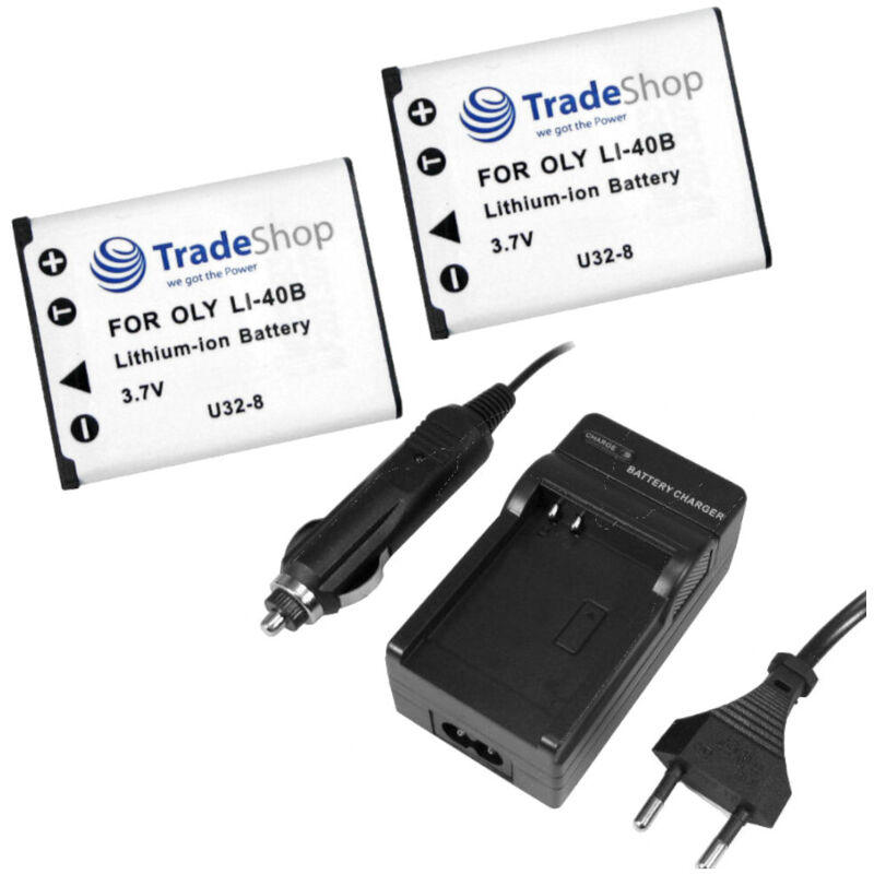 Trade-shop - 3in1 Set: 2x Akku + Ladegerät für General Electric GB-10, Medion VG037612210001, Polaroid CTA-00730S, Kodak LB-012 Klic-7006, Leica