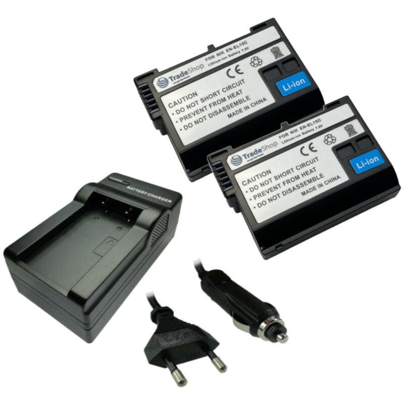 3in1 Set: 2x Li-Ion Akku 2400mAh + Ladegerät kompatibel mit Nikon D500 D600 D610 D750 D850 D7000 D7100 D7200 D7500 D800 D800E D810 D810A - Trade-shop