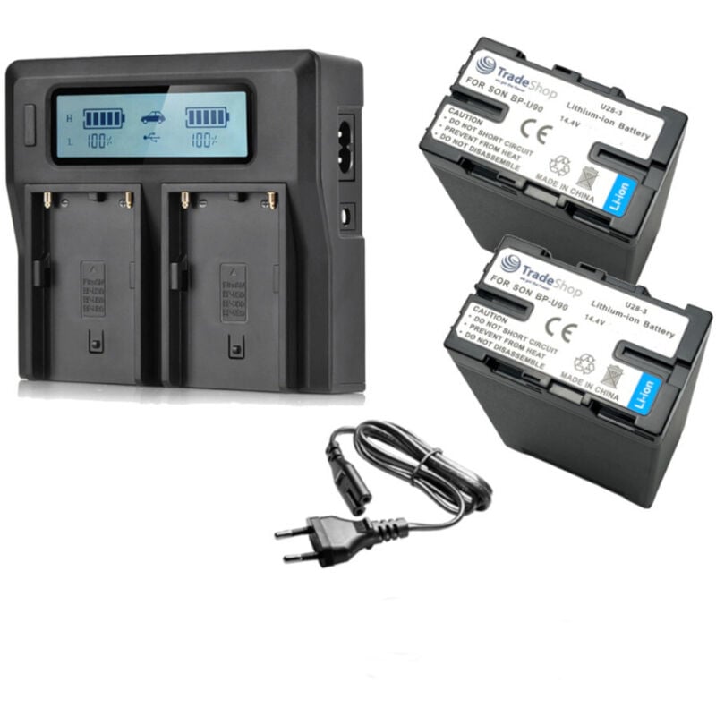 3in1 Set: 2x Li-Ion Akku 6600mAh + Dual usb lcd Ladegerät kompatibel mit Sony PXW-X200, PXW-FX9, PXW-FX9K / Zubehör für Kamera, Camcorder - Trade-shop