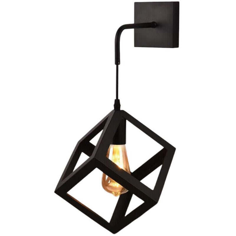 Trade Shop - APPLIQUE DA PARETE PENDENTE A FORMA DI CUBO 3D STILE MINIMAL PORTALAMPADA ATTACCO E27 AQ52 - Schwarz