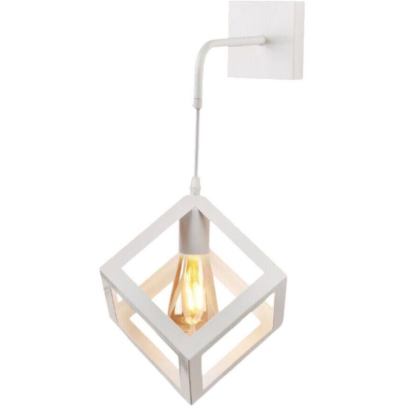 Trade Shop - APPLIQUE DA PARETE PENDENTE A FORMA DI CUBO 3D STILE MINIMAL PORTALAMPADA ATTACCO E27 AQ52 - Weiß