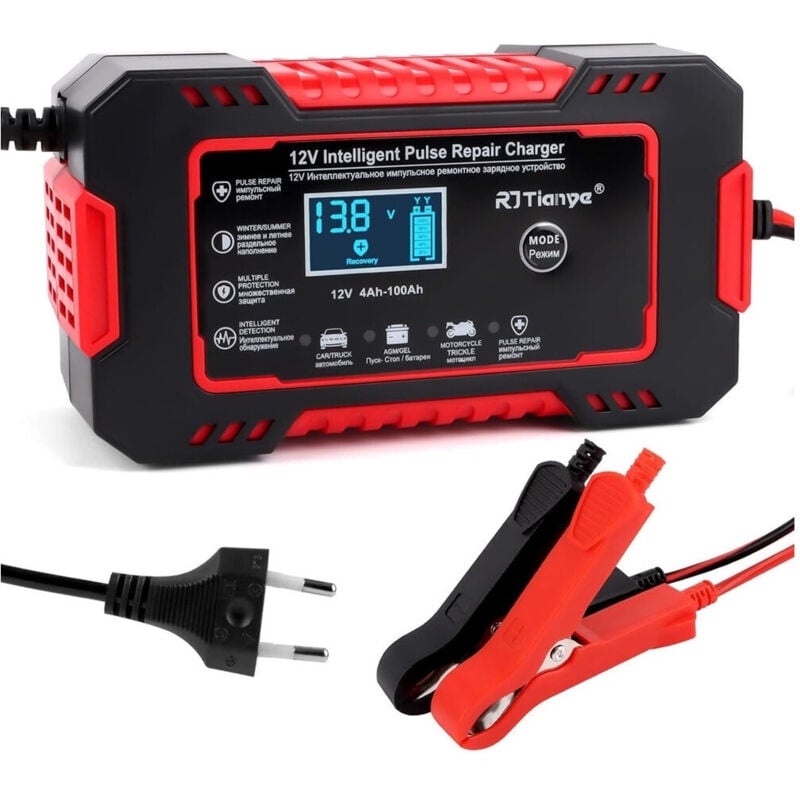 Trade Shop - Autobatterie-Ladegerät, 6 A, 12 V, Batterie-Wartungsgerät, Temperaturkompensation, Motorrad, Rasenmäher, Boot -