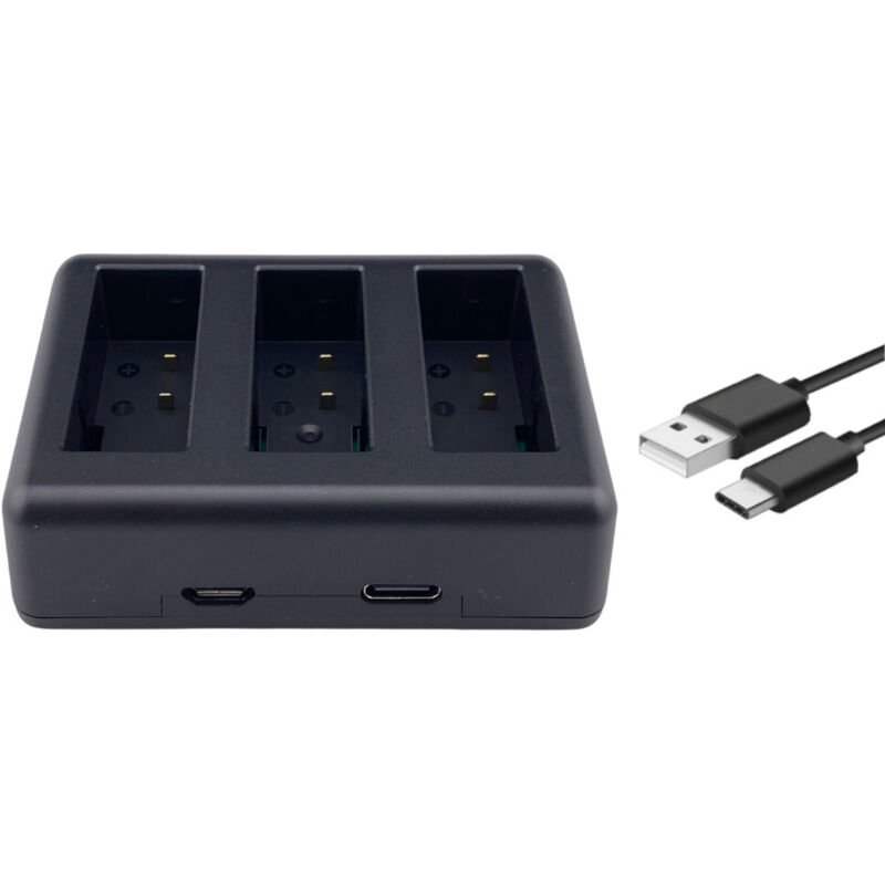 Trade-Shop Dreifach Akku-Ladegerät Ladestation USB Typ-C kompatibel mit GoPro HERO13 Black, AHDBT-1301, AHDBT-1301PR, CPSS1B