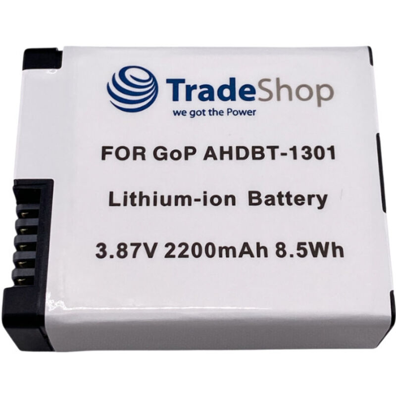 Trade-Shop Li-Ion Akku 3,87V / 2200mAh kompatibel mit GoPro HERO13 Black Actionkamera ersetzt AHDBT-1301, AHDBT-1301PR, CPSS1B / rechteckige Ecken
