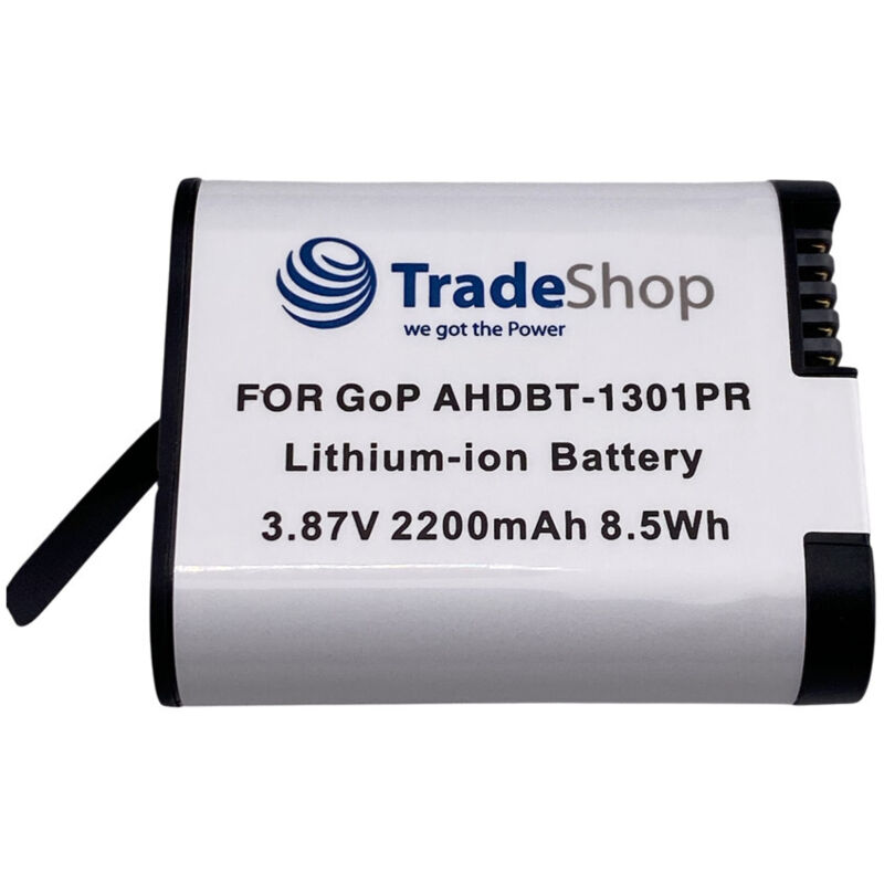 Trade-Shop Li-Ion Akku 3,87V / 2200mAh kompatibel mit GoPro HERO13 Black Actionkamera ersetzt AHDBT-1301, AHDBT-1301PR, CPSS1B / runde Ecken