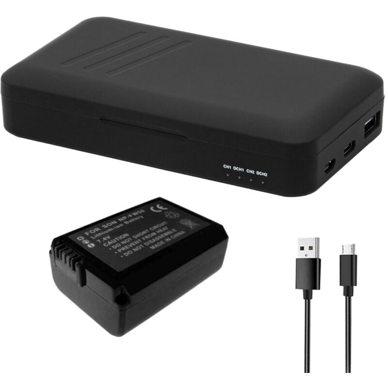 Trade-Shop Set: Akku 1,3Ah + Dual-Ladegerät USB-C USB-A mit Powerbank-Funktion für Sony Alpha 3000, 5000, 5100, 6000, 6100, 6300, 6400, 6500