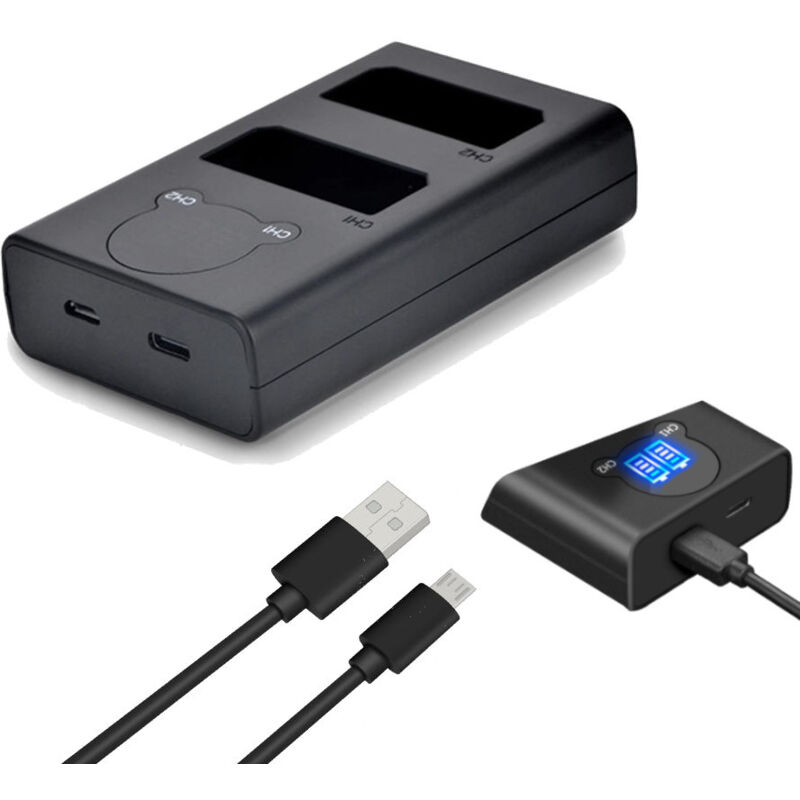 Trade-shop - usb-c Doppel Akku Dual Schnell-Ladegerät für 2 Akkus mit lcd kompatibel mit Canon LP-E5, EOS-450D, EOS-500D, EOS-1000D, Digital Rebel XSi