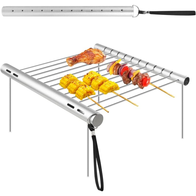 Tragbare BBQ-Grills, Holzkohle-BBQ-Grill, Klappgrill aus Edelstahl, tragbarer Mini-Camping-Grill für Picknicks, Hinterhöfe, Wandern, 31 x 3 x 3 cm