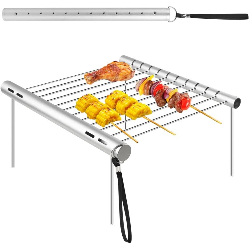 Tragbare BBQ-Grills, Holzkohle-BBQ-Grill, Klappgrill aus Edelstahl, tragbarer Mini-Camping-Grill für Picknicks, Hinterhöfe, Wandern, 31 x 3 x 3 cm