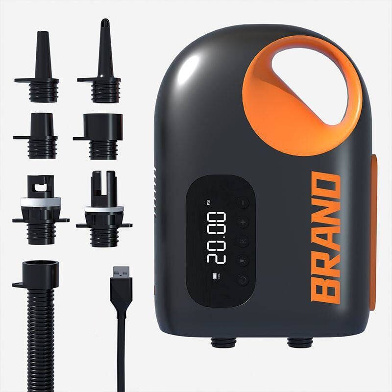 Tragbare elektrische Luftpumpe für den Außenbereich, wiederaufladbarer Inflator, LED-Beleuchtung, 20 PSI, 6 Düsen für Matratze, Zelt, Schlauchboot