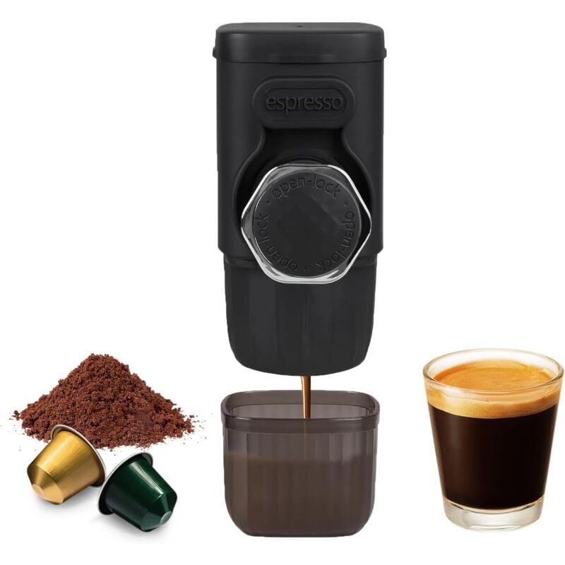 Tragbare Kaffeemaschine, 2 in 1 Kleine Reisekaffeemaschine für gemahlenen Kaffee und Kapseln, Manuelle Bedienung, Kleine Tragbare Kaffeemaschine für